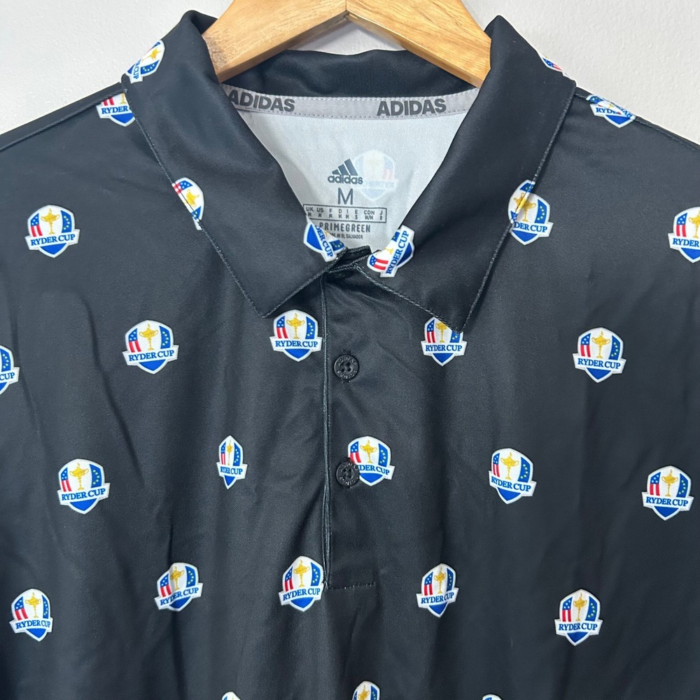 Adidas Ryder Cup Polo Shirt Mens Medium Black Logo Print Performance Golf